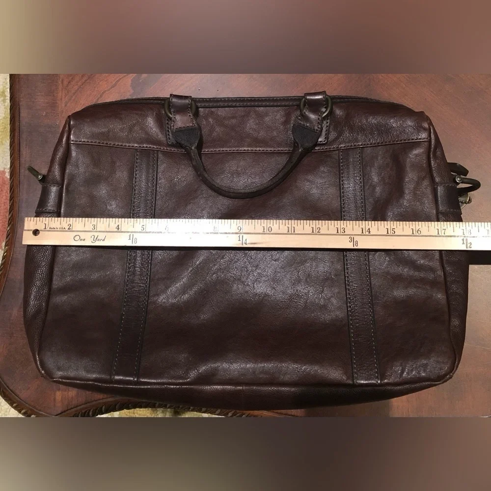 Fossil Brown Leather Briefcase Messenger Travel Crossbody Bag Double handle